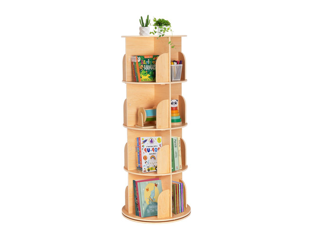 Rotating Bookshelf for Kids & Adults, Spinning Bookshelf Tower with Large Capacity for Small Space, 360Â° Display 4 Tier Floor Small Round Corner...