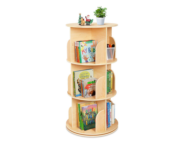 Kids Rotating Bookshelf, Small Corner Bookshelf for Small Space, 360° Display 3 Tier Floor Standing Bookcase Storage Rack, Wooden Narrow Bookcase...