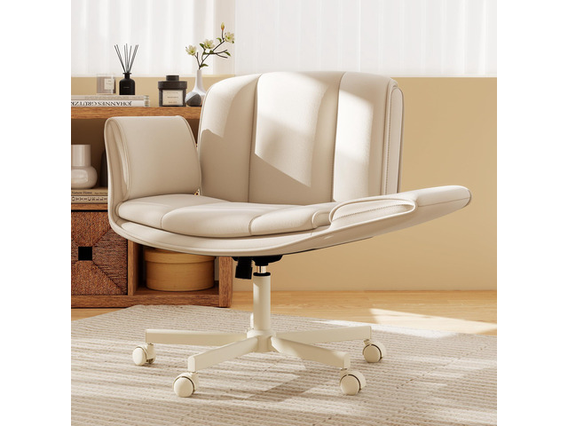 Criss Cross Chair with Wheels & Armrests,Comfy Wide Vanity Chair,Scratch-Resistant Pu Leather Cross Legged Desk Chair,Height Adjustable Computer...