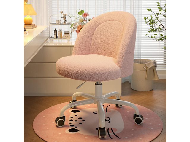 Vanity Chair with Wheels, Cute Desk Chair with Back, Armless Chair with Height Adjustable & 360° Swivel, Soft Lumbar Support for Small Space,...