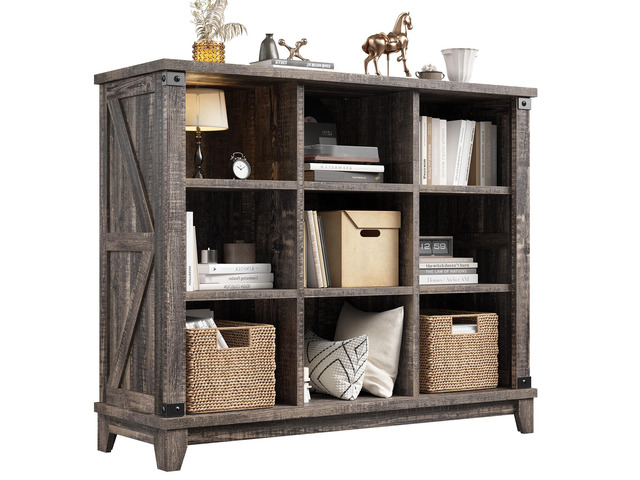 9 Cube Storage Organizer and Shelves, Cubby Storage Organizer, Bookshelves with Storage for Home and Bedroom, Black Oak