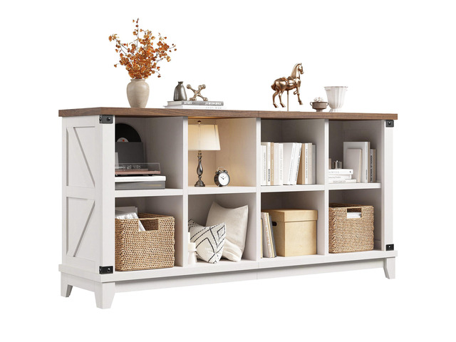 8-Cube Storage Organizer, Farmhouse Bookshelf, Display Shelf for Living Room, Bedroom, Home Office, White