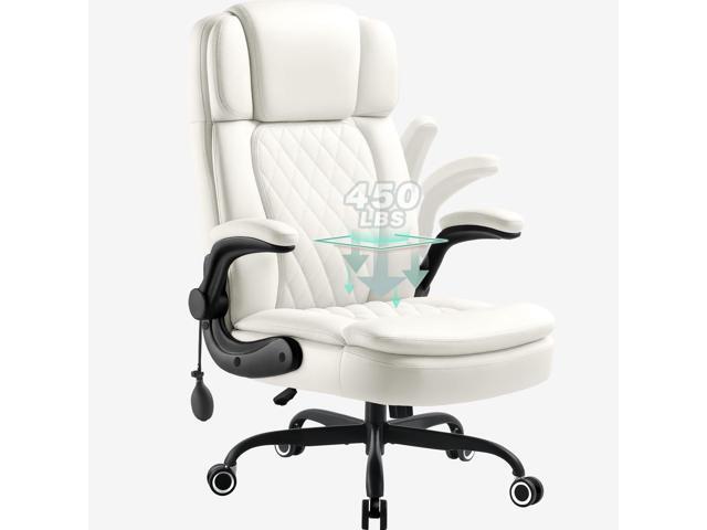 450 LBS Big and Tall Executive Office Chair with Flip up Arm, Heavy Duty Leather Computer Desk Chair,Comfortable High Back Swivel Home Office Chair.