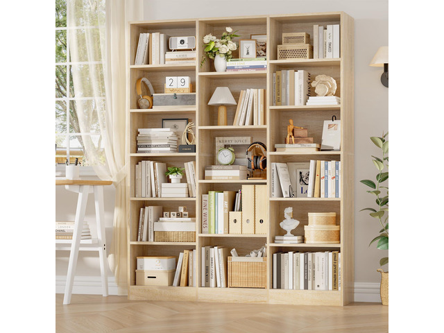 Triple Wide Bookshelf, 6 Tier Large Bookshelf, Bookcase with 17 Open Display Shelves, 74'' Tall Bookcases and Bookshelves for Living Room, Home...
