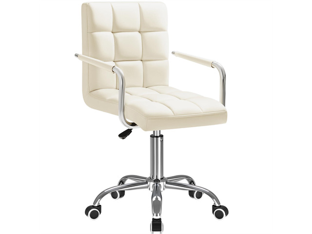 Mid-Back Office Task Chair Ribbed PU Leather Executive Chair Modern Adjustable Home Desk Retro Comfortable Work Chair 360 Degree Swivel with Arms...