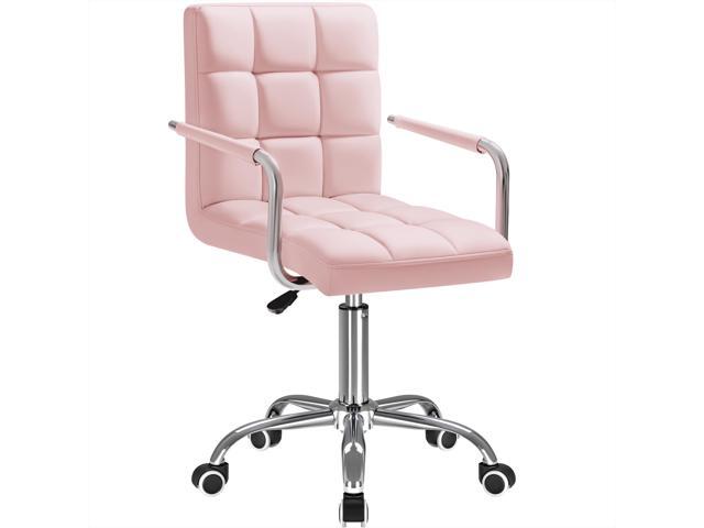 Mid-Back Office Task Chair Ribbed PU Leather Executive Chair Modern Adjustable Home Desk Retro Comfortable Work Chair 360 Degree Swivel with Arms.