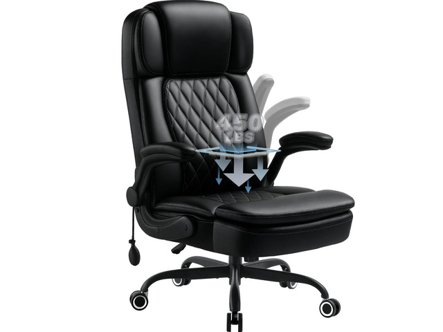 450LBS Big and Tall Executive Office Chair with Flip up Arm, Heavy Duty PU Leather Computer Desk Chair,Comfortable High Back Swivel Home Office...