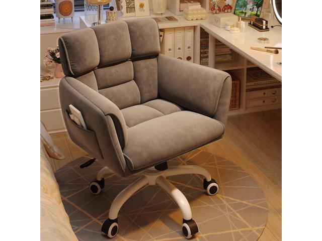Home Office Chair with Wheels Soft-Touch Material,Modern Cute Vanity Chair with Back Adjustable Height Upholstered Comfy Desk Chairs with Side.