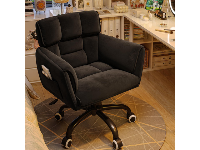 Home Office Chair with Wheels Soft-Touch Material,Modern Cute Vanity Chair with Back Adjustable Height Upholstered Comfy Desk Chairs with Side...