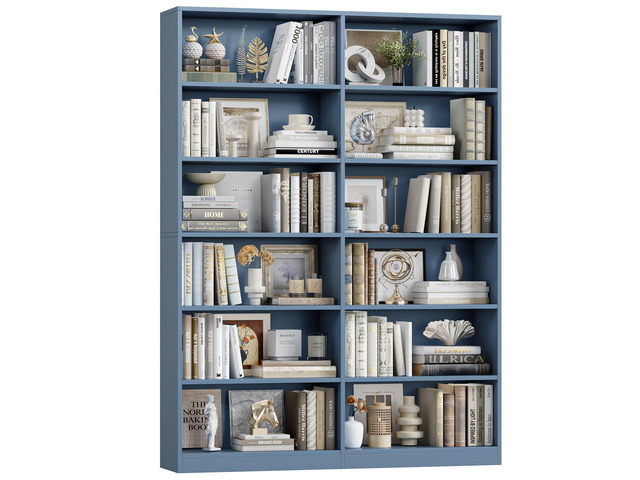 Bookshelf and Bookcase, 6-Tier Double Wide Bookshelves, Freestanding Display Storage Shelves, Tall Bookcases for Home Decor Bedroom, Living Room,...