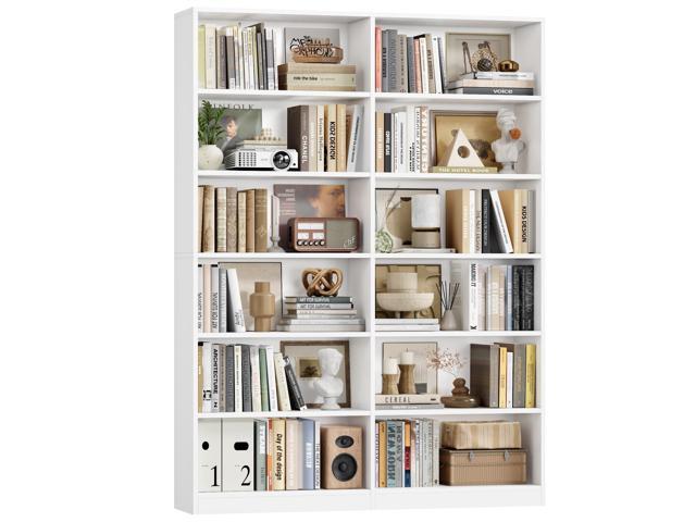 Bookshelf and Bookcase, 6-Tier Double Wide Bookshelves,Freestanding Display Storage Shelves, Tall Bookcases for Home Decor Bedroom, Living Room,...