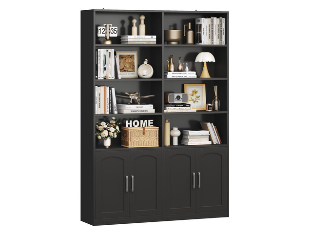 Bookshelf and Bookcase with Doors, 6 Tier Double Wide Large Bookshelves, Open Display Shelves, 73'' Tall Bookshelf with Storage Cabinets for Home...