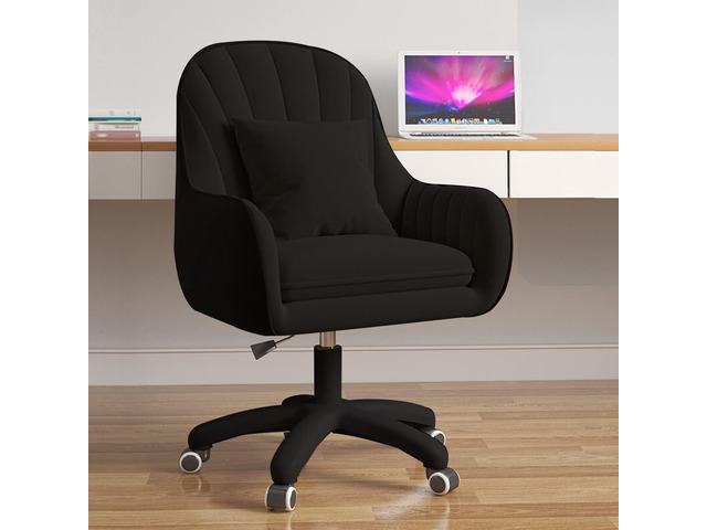 Mid Back Velvet Vanity Chair Swivel Rolling Desk Chair with Wheels, Modern Upholstered Makeup Chair for Women Girls, Computer Task Chair for...