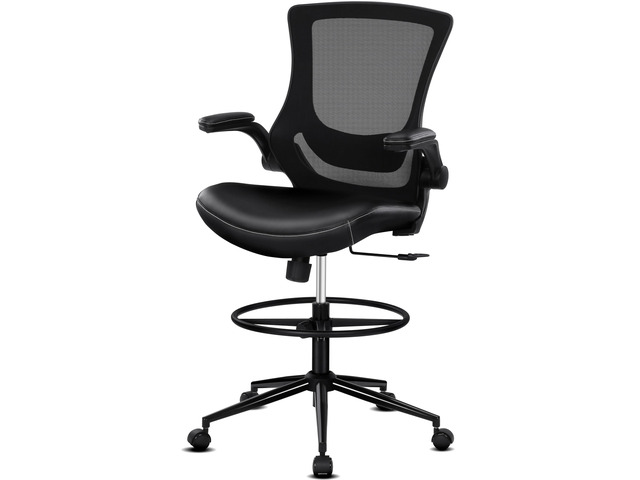 Tall Office Chair for Standing Desk, Drafting Chair with Footrest Ring, PU Leather Recline High Office Tall Desk Chair with Adjustable Lumbar Support