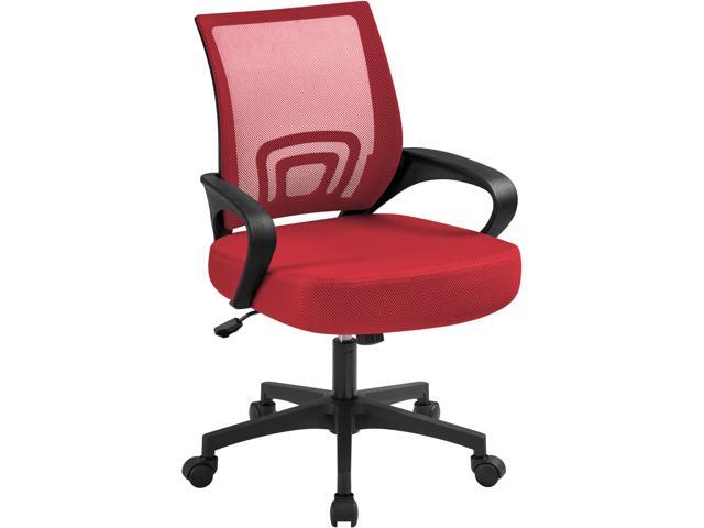 Mid Back Mesh Computer Office Desk Chair Adjustable Swivel, Red Breathable mesh back and foam padded seat for comfortable work at home or office;.