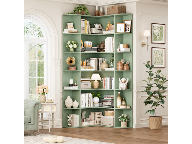 72 Tall Corner Bookshelf, 6-Tier Bookshelf and Bookcase with Open Storage, Tall Bookcases Wooden Storage Shelves for Home Office, Thickened Boards...