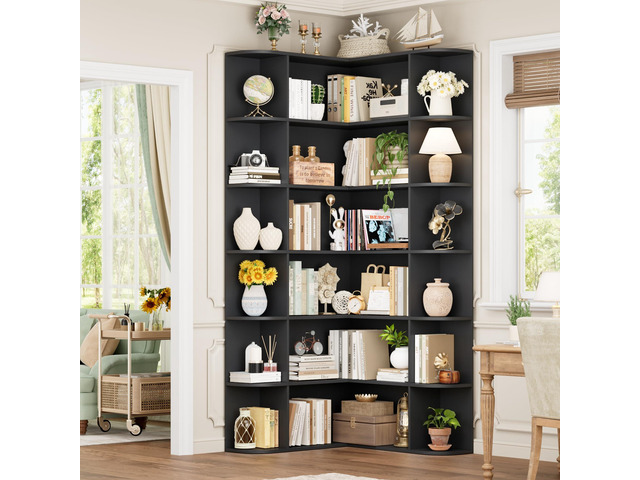 72 Tall Corner Bookshelf, 6-Tier Bookshelf and Bookcase with Open Storage, L Shaped Tall Bookcases Wooden Storage Shelves for Home Office,...