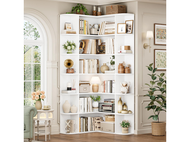 72 Tall Corner Bookshelf, 6-Tier Bookshelf and Bookcase with Open Storage, L Shaped Tall Bookcases Wooden Storage Shelves for Home Office,...