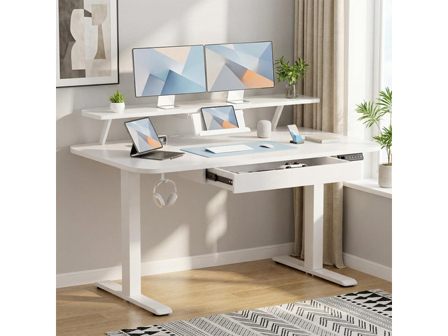 Electric Standing Desk with Drawers, 48 x 24 Inches Height Adjustable Computer Desk with Monitor Stand, Laptop Stand, Sit Stand up Desk with Memory...