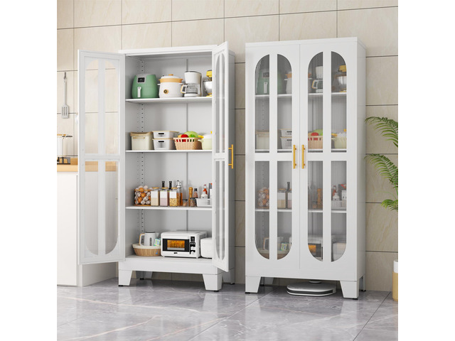Metal Kitchen Pantry Storage Cabinet,Food Pantries Cabinets with Acrylic Glass Doors and Adjustable Shelves,Storage Cupboard for Kitchen, Living...
