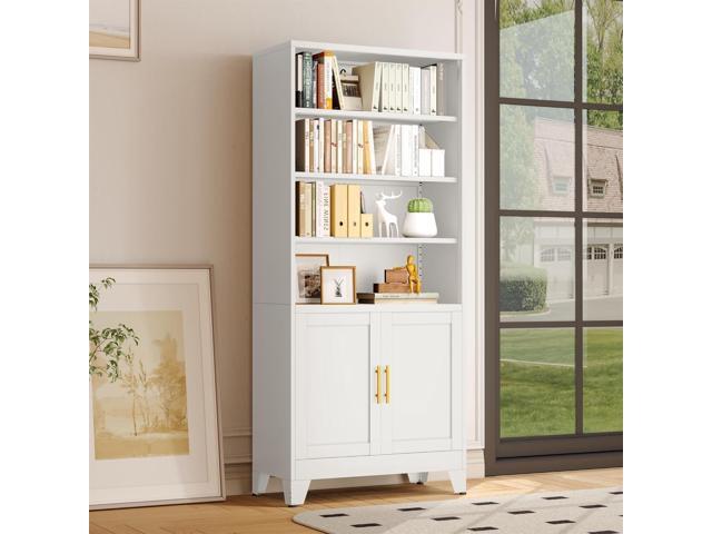 71' H Tall Metal Bookcases and Bookshelves with 2 Doors and Adjustable Shelves,Tall Storage Cabinet Industrial Bookshelf 6-Tier Open Display...