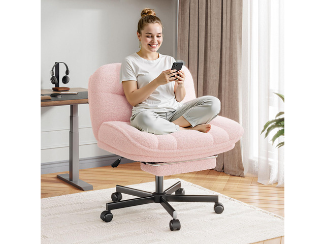 Criss Cross Office Chair with Footrest, 6.3' Thick Cushioned Cross Legged Office Chair with Wheels, Reclining & Height Adjustable, Swivel Armless...