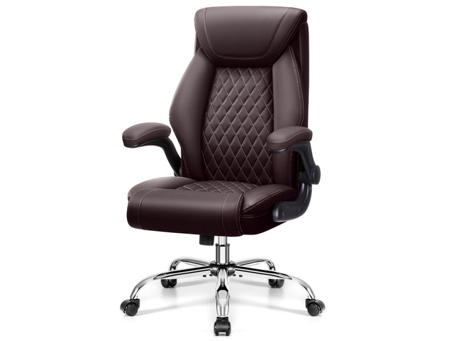 Office Chair, Executive Leather Office Chairs with Rocking Function, Big and Tall Ergonomic Computer Chair with Lumbar Support Flip-Up Armrests,...