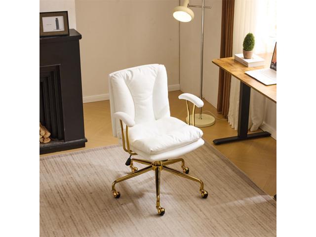Home Office Desk Chair Comfy with Wheels & Removable Armrests,Gold Base Vanity Chair with Back, Adjustable Rolling Swivel Computer Task Chair for...