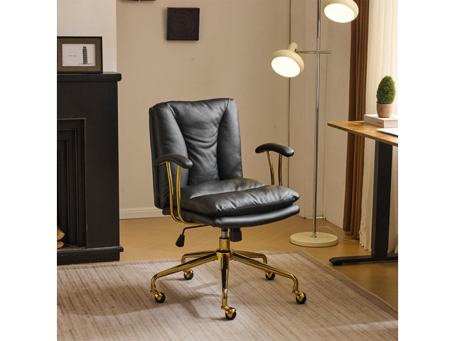 Home Office Desk Chair Comfy with Wheels & Removable Armrests,Gold Base Vanity Chair with Back, Adjustable Rolling Swivel Computer Task Chair for...