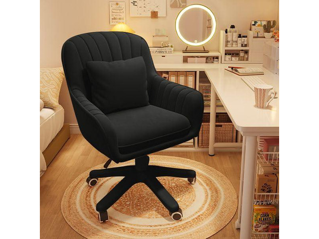 Velvet Desk Chair with Pillow Upholstered Vanity Chair for Girls Women, Home Office Computer Task Chair with Wheels Swivel Rolling Accent Chair for...