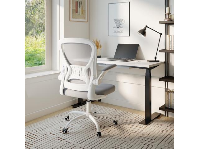Mesh Office Chair, Ergonomic Home Office Desk Chairs with Flip-up Arms and Lumbar Support, Height Adjustable, Grey