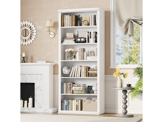 Bookcase and Bookshelves, 28' W Tall Bookshelf with Elegant Design, 6 Tiers Spacious Book Storage, Freestanding Book Organizer, Display Library...