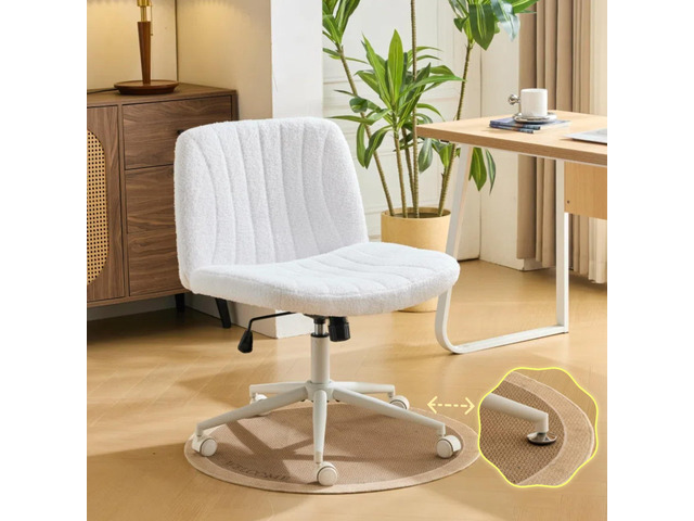 Criss Cross Legged Chair,Wide Comfy Office Desk Chair,Dual-Use with/no Wheels Computer Task Chair,Swivel Armless Vanity Boucle Chair for Study,Make...