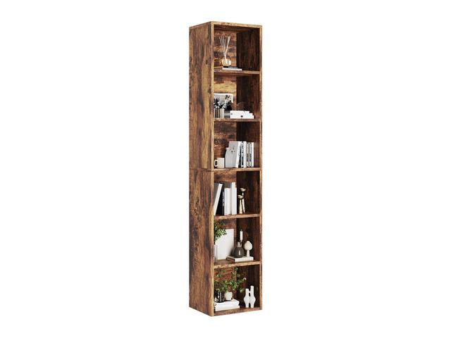71.5' Tall Narrow Bookshelf, 6-Tier Cube Display Rack, Modern Corner Bookshelf with Storage Space, CD Storage Cabinet for Home Office (Brown 1...