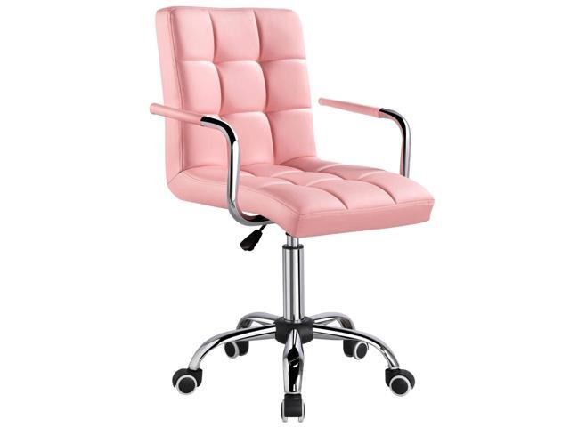 Modern PU Leather Desk Office Chairs with Wheels/Armrests Height Adjustable Home Computer Executive Chair on Wheels 360Â° Swivel, Pink