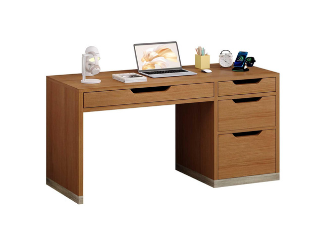 52 Inch Desk with 4 Drawers, Small Computer Desk for Small Space, Home Office Desk with Storage File Drawer for Bedroom, Brown