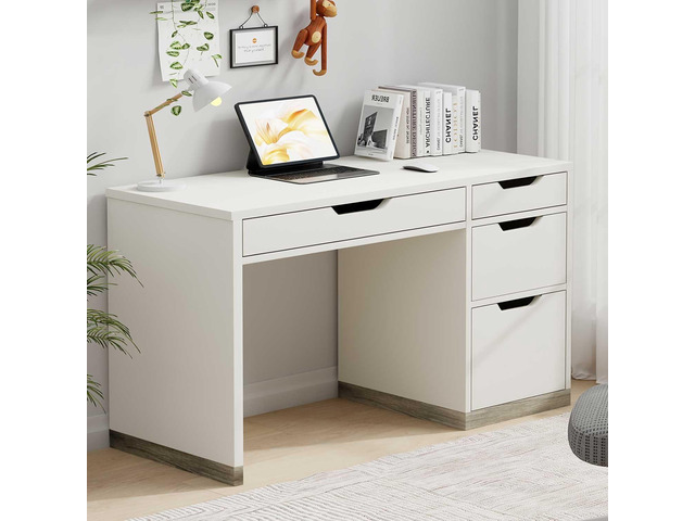 White Desk with Drawers, 48 Inch Small Computer Desk with 4 Storage Drawers for Small Space, Home Office Desk for Bedroom with Storage File Drawer