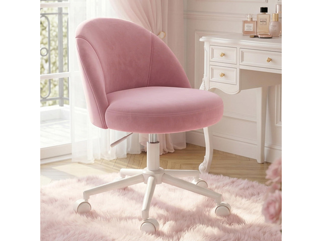 Vanity Chair with Wheels, Swivel Desk Chair with Adjustable Height 17'21', Armless Chair Fits Most Vanity Tables, Bedroom, Dorm & Home Office, Rose...