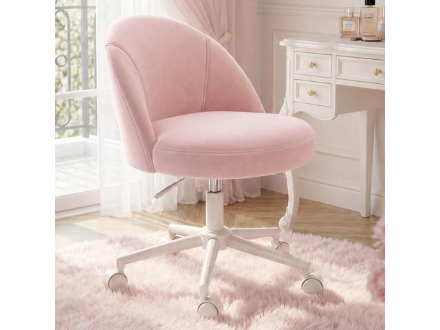 Vanity Chair with Wheels, Pink Desk Chair with Back, Small Office Chair Armless for Makeup Room, Bedroom, Home Office