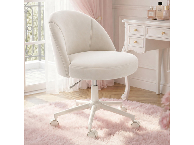 Velvet Vanity Chair with Wheels Armless Swivel Desk Chair, Height Adjustable, Curved Lumbar Back Support, Rolling Task Chair for Makeup Vanity,...