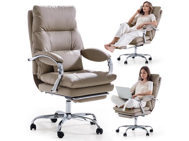 Reclining Office Chair with Foot Rest, Executive Office Chairs with Arms, Ergonomic High Back PU Leather Comfy Swivel Computer Desk Chairs with.