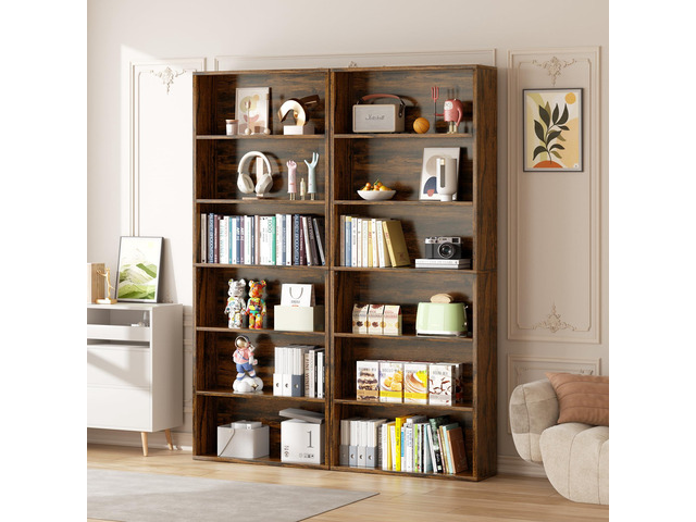 6-Tier Open Bookcase and Bookshelf, Floor Standing Wood Display Storage Shelves 71 Inch Tall Bookcase Home Decor Furniture for Home Office, Living...