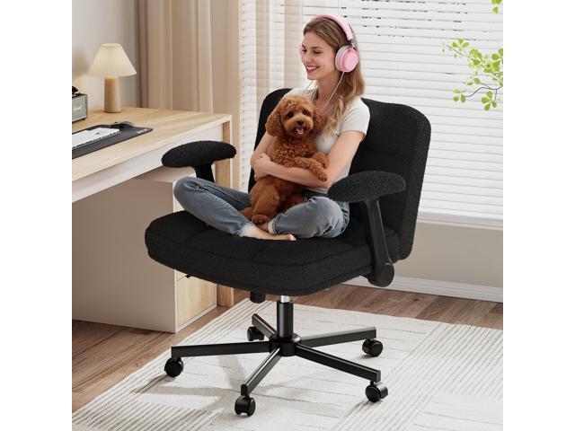 Criss Cross Office Chair with Flip-up Armrests & Wheels,360° Swivel for Home Office, Study, Gaming, Vanity, Comfortable Computer,Plush Teddy.