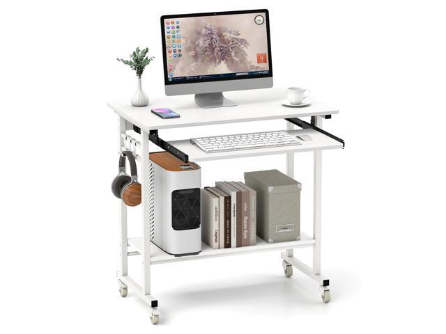 Rolling Computer Desk Cart with Keyboard Tray, Mobile Portable Laptop PC Desk with CPU Stand & 3 Hooks for Sofa & Bed, Compact Small Desk on Wheels...