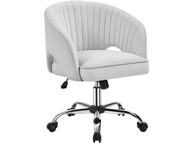 Velvet Swivel Vanity Chair with Back Upholstered Home Office Desk Armchair with Wheels Small Desk Chair for Bedroom Light Gray