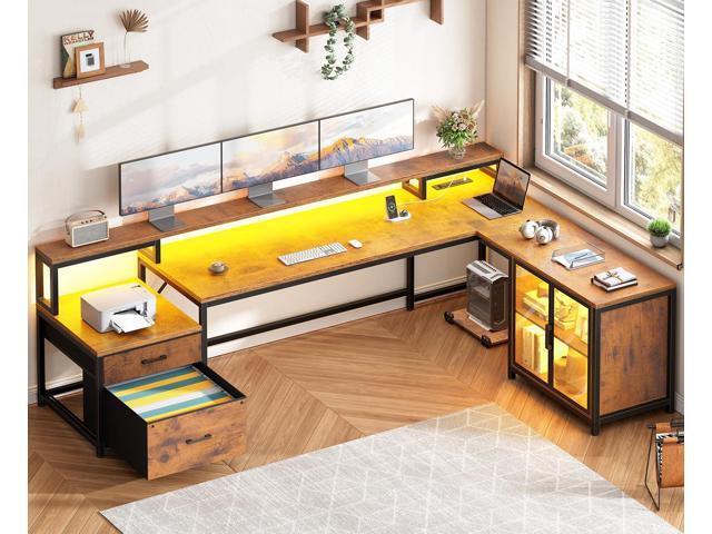 78.7 Large L Shaped Desk with Storage Drawers, Office Desk with File Drawer and Display Cabinet, L Shaped Gaming Desk with Storage, Power Outlet...
