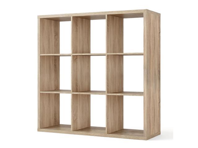 Sturdy Room 13-Inch Cube Storage Organizer Shelf, with Extra Thick Exterior Edge, Open Storage Shelf Divider, Bookcase, 9-Cube, Natural Oak