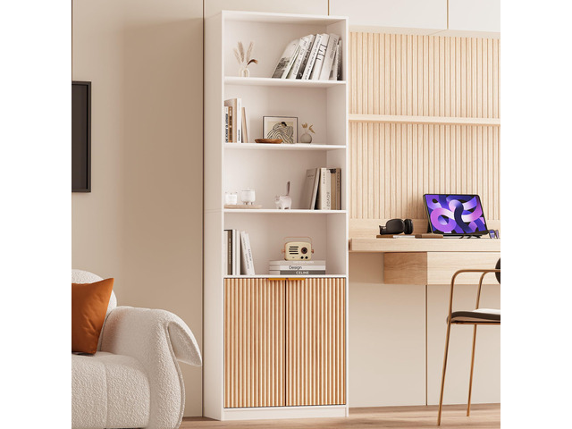 69' Tall Book Shelve Bookcases with Doors, Floor Standing 6 Shelf Display Shelves, Freestanding Shelving Unit with Closed Doors for Storage, Home...