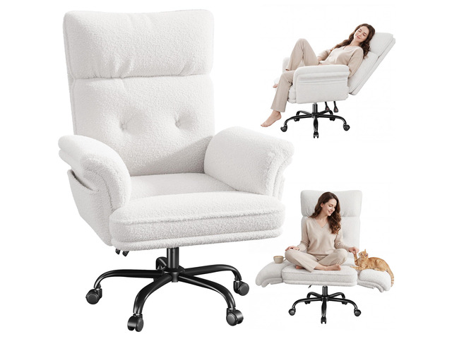 Criss Cross Chair with Armrests & Wheels for Cross-Legged Sitting, Ergonomic Computer Gaming Chair with Two Side Pockets, Teddy Plush Wide Seat...