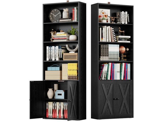 Industrial Bookshelves and Bookcases with Doors Set of 2 Floor Standing 6 Shelf Display Storage Shelves 70 in Tall Bookcase for Home Office, Living...